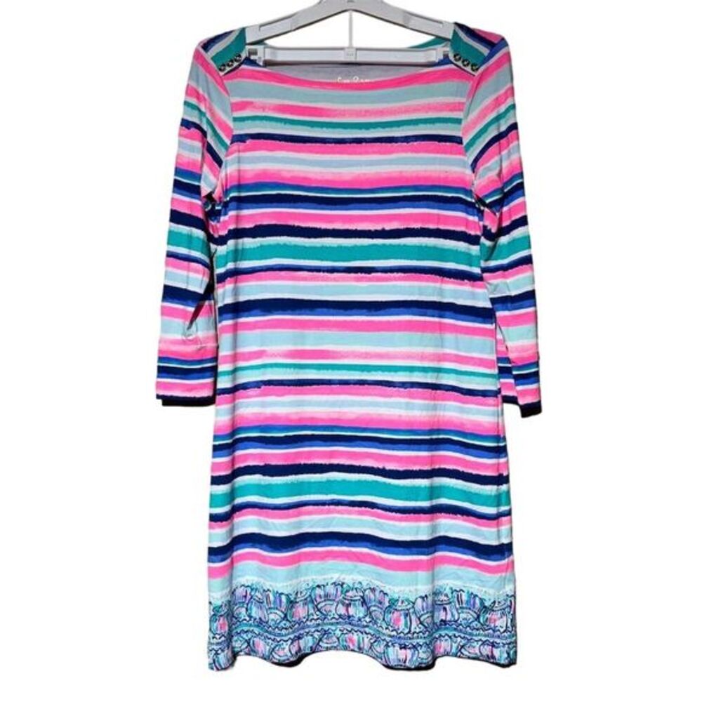 Lilly Pulitzer Sophia Dress M Multicolor Striped 3/4 Sleeve Summer Shift